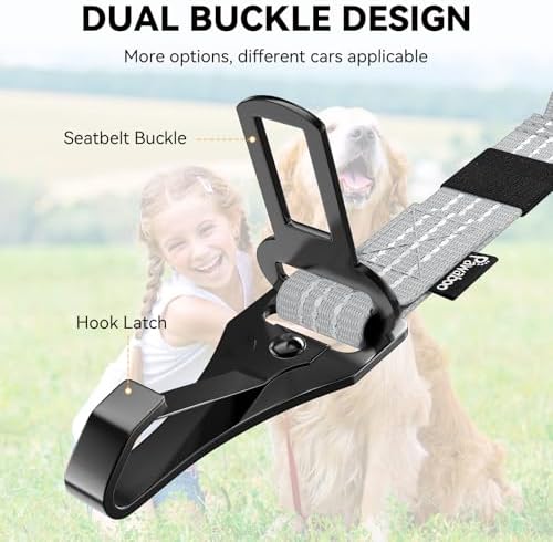 Pawaboo 2Pack Dog Seatbelt for Car, 3-in-1 Dog Car Seat Belt, Shockproof Dogs Tether with Buckle & Hook Latch, Adjustable Reflective Dogs Cars Harness Leash with 360° Lockable Buckle, Gray & Black - Image 3