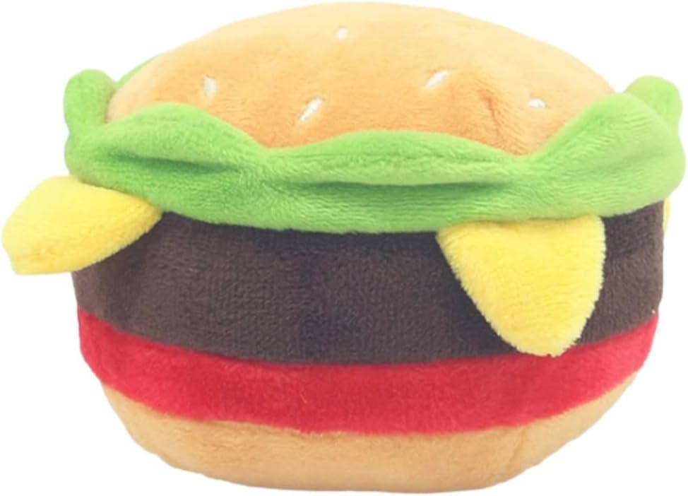 Glow Pups Hamburger Dog Toy with Squeaker, Fun Food Parody Plush Toy, Easy to Clean, Promotes Mental Stimulation, 4.5 x 3.5 inches, Peach