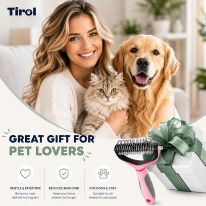 TIROL Dematting Comb for Dogs, Pet Grooming Rake, Double-Sided Dog Brush for Shedding, Undercoat Mat Dematting Tool for Long Haired Cats, Deshedding Brush for Cats, Pink - Image 7
