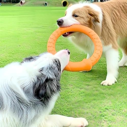 LaRoo Dog Ring Toy, Durable Soft Flying Disc, Thickened, Floatable Dog Chew Ring for Medium Large Dogs, Interactive Tug of War & Fetch Toy for Outdoor Training, Teeth Cleaning & Exercise (Orange) - Image 2