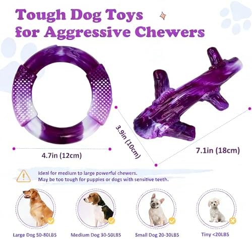 Furdog Dog Toys for Aggressive Chewers, Indestructible Chew Toys for Medium Large Breeds(20-80lb), Durable Squeaky Tough Dog Toy to Keep Them Busy (Purple, 2 Packs) - Image 2