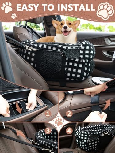 Prpeko Portable Dog & Cat Car Seat - Under 13 lbs, With Cozy Bow Neck Pillow (Grid-Black) - Image 6