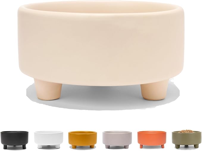 Waggo Uplift Ceramic Dog Bowl for Small Medium and Large Breeds - Heavyweight and Durable Pet Food and Water Dish Crock, Dishwasher Safe, Modern, Elevated Feeder (Buttercream, Large)