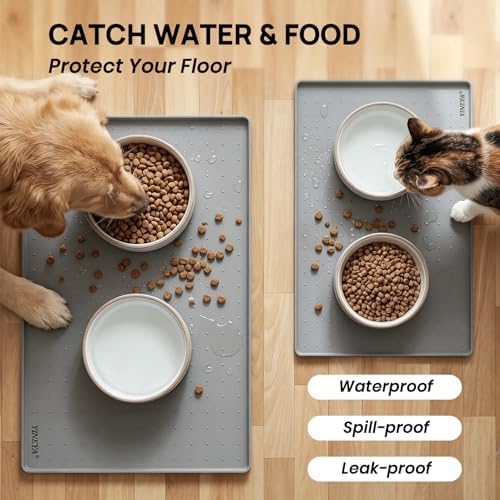 YINEYA 18" x 12" Silicone Cat Food Mat Waterproof, 0.2" Raised Edge(Gray) - Image 3