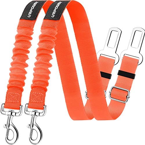 URPOWER 2 Pack Dog Seat Belt, Retractable Dog Car Harness Adjustable Pet Safety Belt with Elastic Bungee Buffer, Heavy Duty & Durable & 360 Degree Swivel Dog Seatbelts by URPOWER