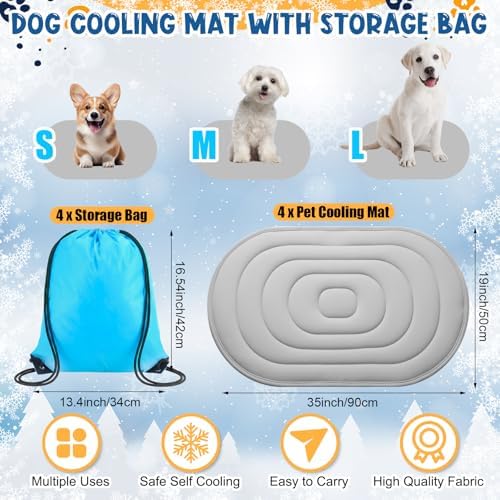 4 Pack Large Dog Cooling Mats 35" x 19" with Storage Bags, Reversible Ice Silk & Velvet Pet Cooling Pad, Summer Washable Bed for Crate, Sofa, Car, Travel - Image 2