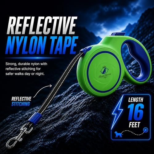 Retractable Dog Leash 16 FT (5M) – Heavy Duty Tangle-Free Dog Leash with One-Touch Brake & Lock, Reflective Nylon Tape, Ergonomic Non-Slip Handle for Small, Medium & Large Dogs up to 50 KG - Image 5