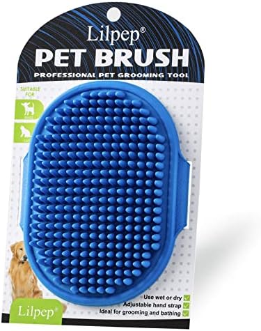 Dog Grooming Brush, Lilpep Pet Shampoo Bath Brush Soothing Massage Rubber Comb with Adjustable Ring Handle for Long Short Haired Dogs and Cats (Blue, pack of 1) by PetSupplies