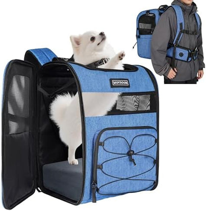 Hiking Dog Carrier Backpack, Padded Height-Enhancing Design, Adjustable Waist Cushioning Belt with Breathable Padded Back Support, Dog Carrier Backpack for Small Dogs Max 13LB Blue with Pad by HOME