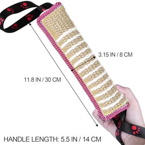 ToLanbbt Dog Tug Toy Dog Bite Jute Pillow Pull Toy with 2 Strong Handles for Tug of War, Puppy Interactive Play, Tear Resistant Bite Training Toys for Small Medium Large Dogs (Pink Yellow Footprint) - Image 2