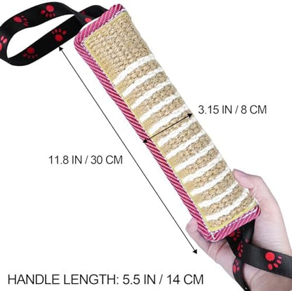 ToLanbbt Dog Tug Toy Dog Bite Jute Pillow Pull Toy with 2 Strong Handles for Tug of War, Puppy Interactive Play, Tear Resistant Bite Training Toys for Small Medium Large Dogs (Pink Yellow Footprint) - Image 2