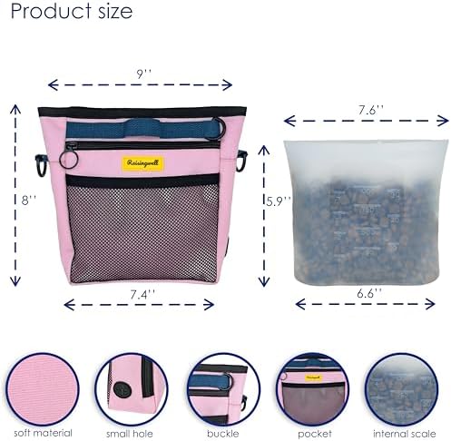 Raisingwell Dog Treat Pouch with Magnetic Closure 4-Cup Silicone Bag Fanny Pack Holder with Clicker 4 Ways to Wear Front Pocket Fits All Phones Ideal for Leash, Pet Walking and Training（Pink） - Image 2