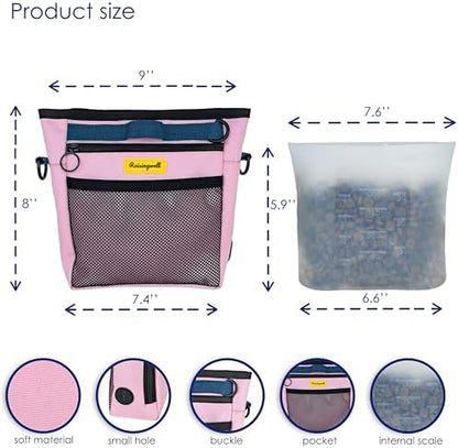 Raisingwell Dog Treat Pouch with Magnetic Closure 4-Cup Silicone Bag Fanny Pack Holder with Clicker 4 Ways to Wear Front Pocket Fits All Phones Ideal for Leash, Pet Walking and Training（Pink） - Image 2