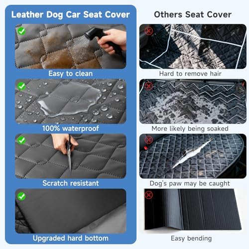 Dog Car Seat Cover Waterproof Vegan Leather, Scratchproof, Hard Bottom Back Seat Extender for Dogs, Non Slip Back Seat Protector with Mesh Window, Easy to Clean Fit Full Size Trucks, Black - Image 7