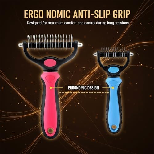 Dematting Comb for Dogs and Cats, Undercoat Rake Pet Brush for Long Hair, Deshedding Dog Brush Removes Tangles Knots and Loose Fur, Grooming Tool for Thick Coats (Blue L*2) - Image 3