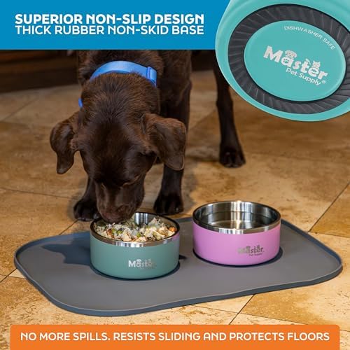 Master Pet Supply Stainless Steel Dog Bowls 32 oz Heavy Duty Aqua Sky - Image 5