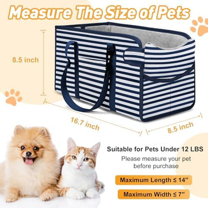Portable Dog Car Seat for Small Dogs, Puppy Car Seat, Blue Stripes - Image 2