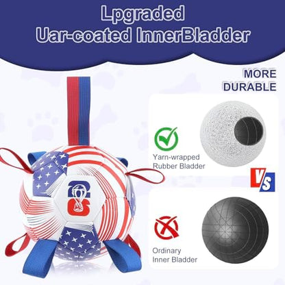Dog Soccer Ball with Straps, 7.25 Inch Herding Dog Ball Toys World Cup Dog Toy, Balls for 30-90lbs Dogs, Outdoor Dog Toy for Medium Large Puppy, Interactive Toy for Tug, Water Toy Ball,U.S.A - Image 3