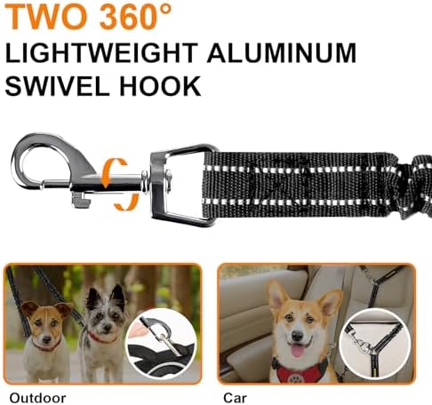 MingXpet 2 Dog Leash, Dog Leash for 2 Dogs, 360° Swivel No Tangle Double Walking Training Leashes for Small Dogs, Comfortable Shock Absorbing Reflective Bungee, Black - Image 3