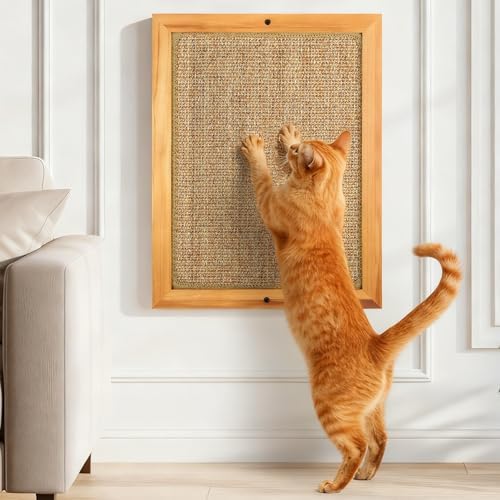 Large Sisal Cats Wall Scratcher, Floor or Wall Mounted Cat Scratching Mat, Durable cat Scratch Pads for Indoor Cats, Framed Sisal Scratch Pad Mat, Wall Cat Scratching Post for Furniture Protector by OFIDELITY