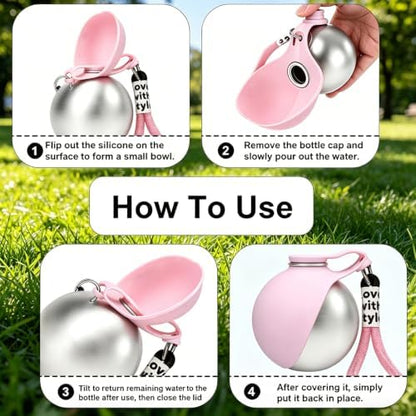 Portable Dog Water Bottle, Flip-Top Silicone Bowl Design, Insulated Hot & Cold Retention Material, One-Hand Leakproof Use, Perfect for Walking & Hiking, 10oz (Pink, No Print) - Image 6
