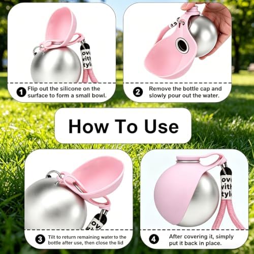 Portable Dog Water Bottle, Flip-Top Silicone Bowl Design, Insulated Hot & Cold Retention Material, One-Hand Leakproof Use, Perfect for Walking & Hiking, 10oz (Pink, Printing) - Image 6