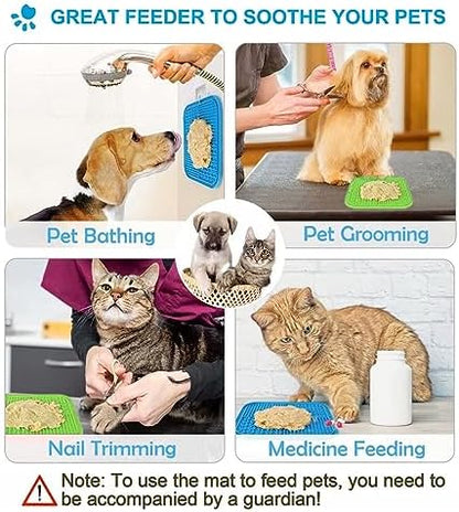 Lesipee Licking Mat for Dogs & Cats 2 Pack, Slow Feeder Lick Pat, Anxiety Relief Dog Toys Feeding Mat for Butter Yogurt Peanut, Pets Supplies Bathing Grooming Training Calming Mat (Blue&Green) - Image 6