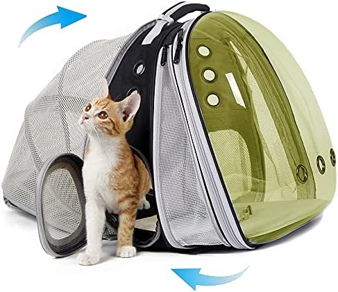 Dual Expandable Polarized Cat Backpack Carrier, Fit up to 20 lbs, Expandable Front & Back Space Capsule Polarized Bubble Pet Carrier for Large Cat and Small Dog, Pet Carrying Hiking Traveling Backpack by halinfer