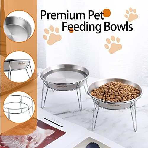 Elevated Cat Bowls, Wide Stainless Steel Cat Food Bowls with Metal Stand Whisker Stress-Free, Raised Food and Water Dish for Cats, Kitten, Puppies and Small Dogs - Image 5