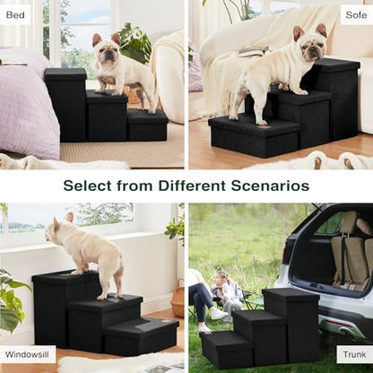 Love's cabin Dog Stairs for High Bed, Foldable Pet Stairs for Small Medium or Large Dogs Puppy with Storage for Bed or Couch, Cat Dog Steps Ramp with Zip up to 200 lbs, Black, 3 Steps - Image 6