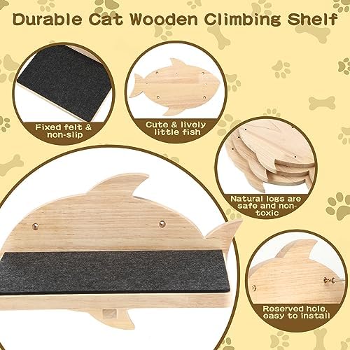 Lenwen 6 Set Cat Wall Shelves, Wood Cat Climbing Step, Wall Mounted,Fish - Image 4