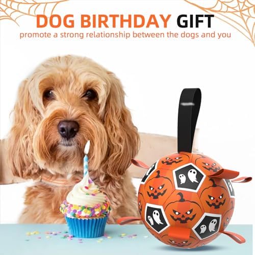 Diman Halloween Dog Toys, 7 Inch Dog Balls, Dog Soccer Ball with Straps - Image 6