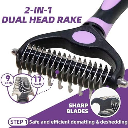 Dog Brush for Shedding, 7 PCS Dog Grooming Brush Kit Including Undercoat Rake, Slicker Brush, Dematting Comb, Nail Clipper, Bath Brush for Long & Short Haired Dogs, Cats - Purple - Image 2