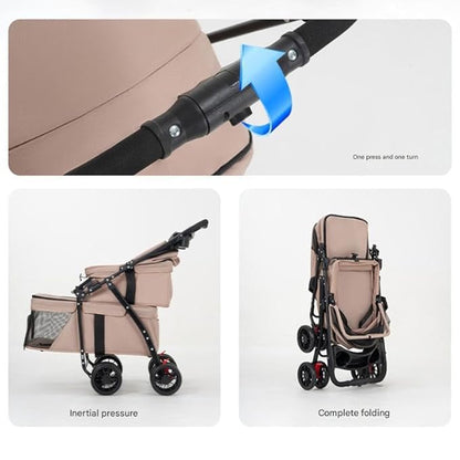 YYW Double Pet Stroller for Dogs and Cats, One-Hand Foldable Dog Stroller with Cup Holder