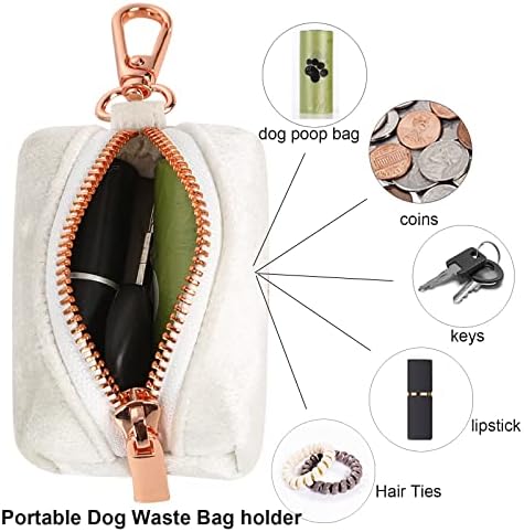 ARING PET Velvet Dog Waste Bag Holder, White Doggy Poop Bags Dispenser Attach to Any Leashes, Portable Washable Pet Waste Pouch Dispenser with Metal Zipper - Image 2