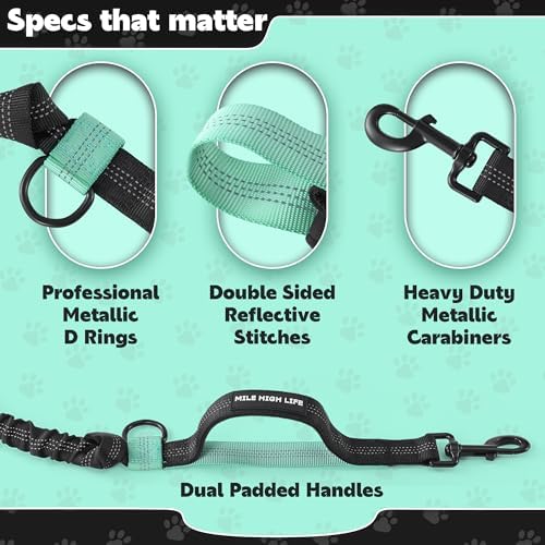 Mile High Life Hands Free Leash, Waist Leash for Dog Running Training and Jogging, Adjustable Belt with Double Padded Handle, Reflective Bungee for Medium Large Dogs ((Black Teal, 7FT) - Image 6