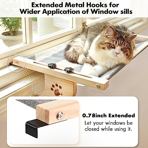 AMOSIJOY Cat Windowsill Perch with Wood & Metal Frame for Large Cat, 27.5in - Image 3