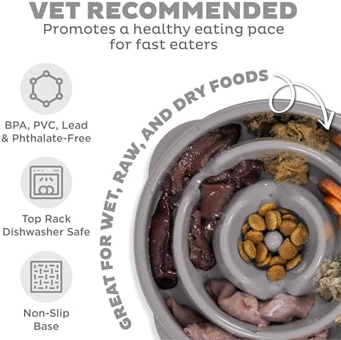 Outward Hound Fun Feeder Slo Bowl Dog Slow Feeder, Drop, Gray, 8.8" - Image 3