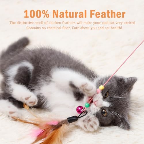 6 Pack Cat Feather Toy, Cat Toys Wand, Interactive Pet Cat Kitten Chaser Teaser Wire Wand with Bell Beads for Cat Exercise Play Fun Gifts - Wholesale - Image 4