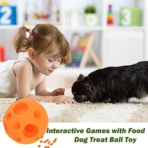 Evan Dog Toy Balls, 5 Inch Treat Tricky Ball Food Dispensing Toys Tricky Fun Interactive Dog Toy Food Dispenser Toy Puzzle Toy Ball Dog Chew Toys Ball for Large Medium Slow Feeder Dog Bowls（Orange） - Image 4