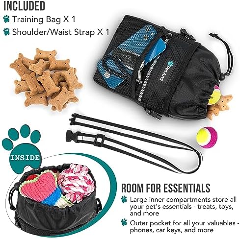 PetAmi Dog Treat Pouch, Pet Treat Pouch for Training, Dog Walking Bag Holder for Kibbles, Pet Food Toy, Dog Trainer Essentials Supplies, Poop Bag Dispenser, 3 Ways to Wear (Black) - Image 2