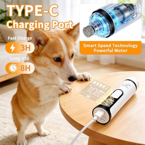 Upgraded Dog Nail Grinder Quiet 3 Adjustable Speed Cordless Silent Nail Grinder Pet Nail Trimmer with LED Light Pet Silent Painless Paw Grooming Supplies for Small/Medium/Large Dogs & Cats - Image 7