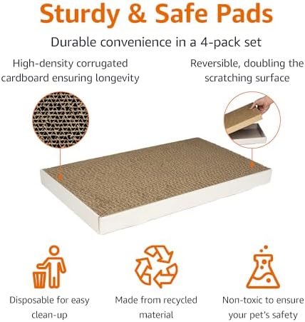 Amazon Basics Corrugated Cardboard Cat Scratcher, Scratching Board, Reversible, 17.4" x 10", White, 4-Pack - Image 2