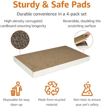 Amazon Basics Corrugated Cardboard Cat Scratcher, Scratching Board, Reversible, 17.4" x 10", White, 4-Pack - Image 2