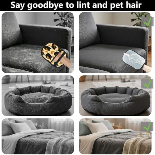 Black Cat Eating Pizza Food Yellow Pet Hair Removal Glove For Cats Dogs - Image 4