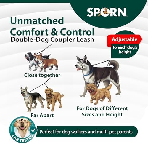 SPORN Double Dog Leash for Two Dogs No Tangle - Heavy Duty Nylon Dual Leash with Tangle Free Swivel, Patented Adjusti-Buckle, & Comfortable Padded Handle Walking with 2 Dogs, Standard - Image 3