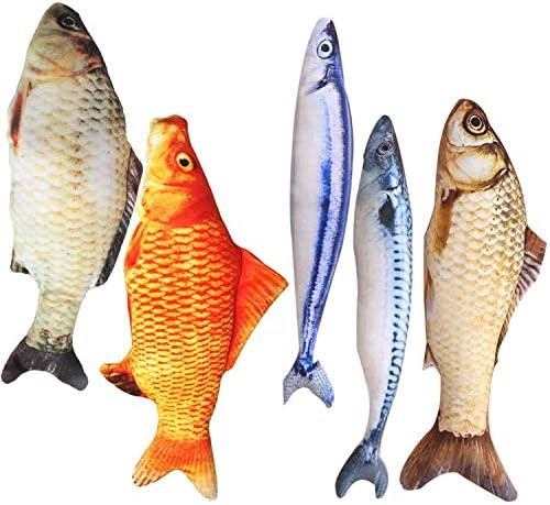 Catnip Toys 5 Pack - Simulation Fish Shape Realistic Fluffy Catnip Doll Interactive Pets Pillow Chew Bite Supplies for Cat Kitten Kitty by HAPY+SHOP