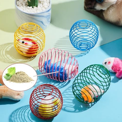 Jecery 5 Pcs Cat Toys Spring,Catnip Rats,Bright Color - Image 4