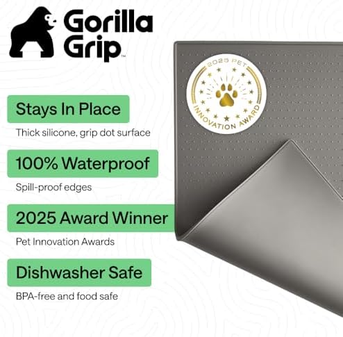 GORILLA GRIP Dog Food Mat, 100% Waterproof Silicone, 32x24 Gray - Image 2