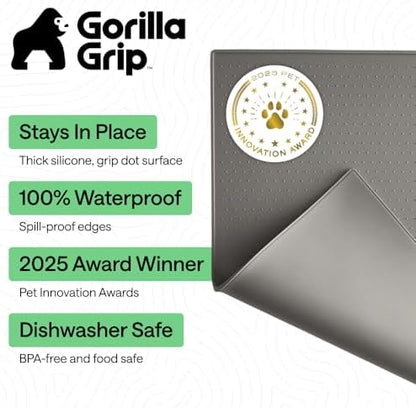 GORILLA GRIP Dog Food Mat, 100% Waterproof Silicone, 32x24 Gray - Image 2